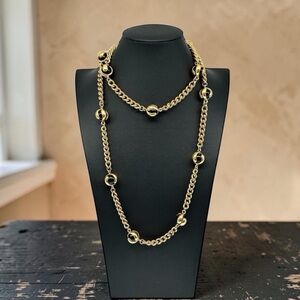 ⚜️ 46” Vintage St. John Gold Tone Wrapped Black Stone Station Opera Necklace ⚜️